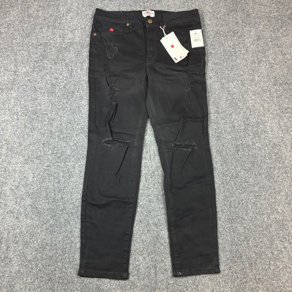 Get Lucky New York Black‎ Distressed Mid-Rise Skinny Jeans Size 11 30x26 NEW NWT